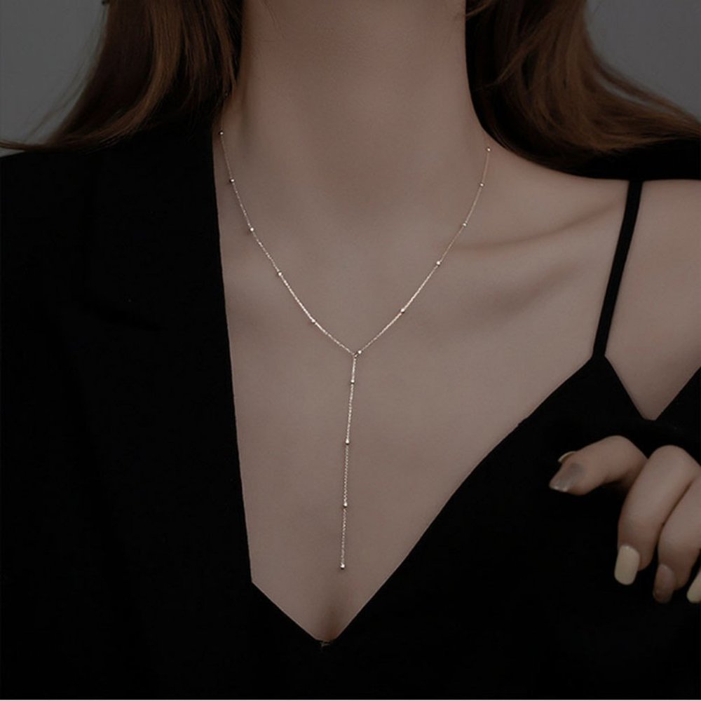 #NEW 925 Sterling Silver Bead Chain Drop Necklace - Picture 7 of 7